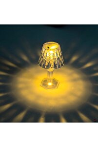 Küçük Boy Kristal Elmas Led Masa Lambası Pilli Projeksiyon Mini Şeffaf Abajur 12 Cm ürün fotoğrafı