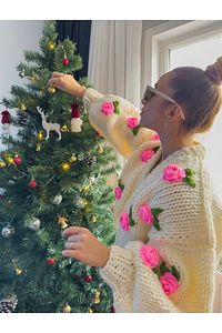 Kadın Pembe Gül Desenli Çiçekli Hırka Crop Oversize Ceket ürün fotoğrafı