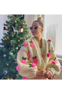 Kadın Pembe Gül Desenli Çiçekli Hırka Crop Oversize Ceket ürün fotoğrafı