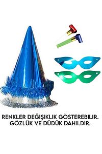 10 Lu Renkli Yılbaşı Şapkası Parti Maske Ve Düdük Seti Kağıt Üçgen Katyon Set Kaynana Dili Düdüğü ürün fotoğrafı