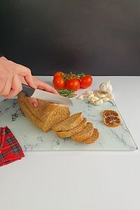Cam Kesme Tahtası Cam Kesim Tablası Beyaz Mermer Görünümlü 30cm x 40cm ürün fotoğrafı