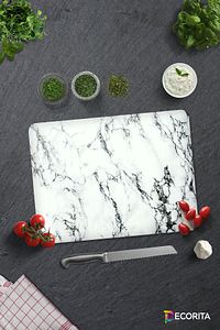 Cam Kesme Tahtası Cam Kesim Tablası Beyaz Mermer Görünümlü 30cm x 40cm ürün fotoğrafı