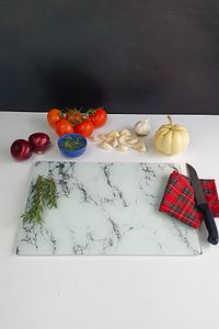 Cam Kesme Tahtası Cam Kesim Tablası Beyaz Mermer Görünümlü 30cm x 40cm ürün fotoğrafı