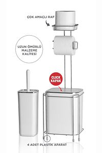 Krom Yedekli Wc Kağıtlık - Beyaz Çöp Kovası Ve Wc Fırça Seti ürün fotoğrafı