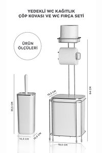 Krom Yedekli Wc Kağıtlık - Beyaz Çöp Kovası Ve Wc Fırça Seti ürün fotoğrafı