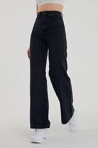 Kadın Siyah Yüksek Bel Salaş Paça Denim Kot Pantolon Lvk-001040a ürün fotoğrafı