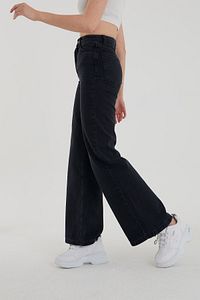 Kadın Siyah Yüksek Bel Salaş Paça Denim Kot Pantolon Lvk-001040a ürün fotoğrafı
