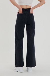 Kadın Siyah Yüksek Bel Salaş Paça Denim Kot Pantolon Lvk-001040a ürün fotoğrafı