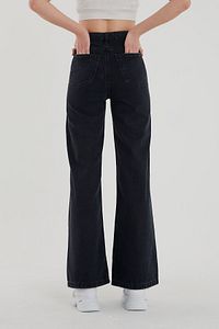 Kadın Siyah Yüksek Bel Salaş Paça Denim Kot Pantolon Lvk-001040a ürün fotoğrafı