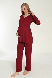 Bordo Emzirmeye Uygun Uzun Kol Lohusa Ve Hamile Pijama Takımı ürün fotoğrafı