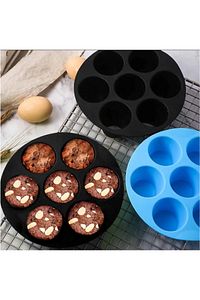 Arispa Airfryer Silikon Muffin Kek Kalıbı 7 Gözlü Hava Fritözü Kek Ve Çörek Pişirme Kalıbı Siyah ürün fotoğrafı