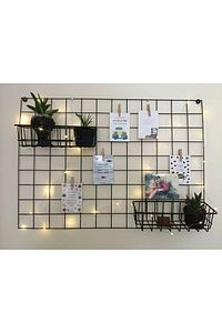 Tel Pano Notluk Fotoğraf Askılığı Tel Askılık Notluk + 3m Led + Metal Pano Sepetli ürün fotoğrafı