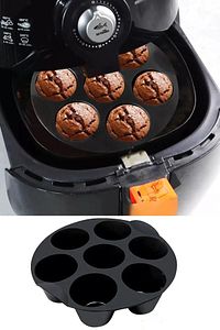 Arispa Airfryer Silikon Muffin Kek Kalıbı 7 Gözlü Hava Fritözü Kek Ve Çörek Pişirme Kalıbı Siyah ürün fotoğrafı