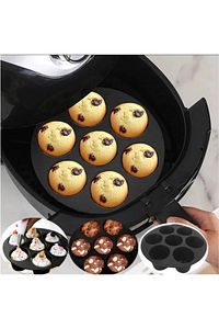 Arispa Airfryer Silikon Muffin Kek Kalıbı 7 Gözlü Hava Fritözü Kek Ve Çörek Pişirme Kalıbı Siyah ürün fotoğrafı