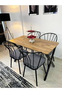 Mutfak Masa Takımı 60x120cm Yemek Masası X Metal Ayaklı Masa Seti 4 Güneş Sandalye Kumaş ürün fotoğrafı