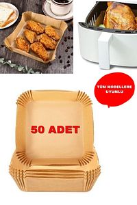 Airfryer Pişirme Kağıdı 50 Adet Hava Fritözü Kare Model Pişirme Kağıdı Airfryer Yağsız Firitöz ürün fotoğrafı