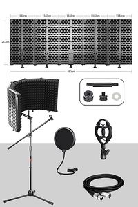 Pf-43x Set Mikrofon Ses Yalıtım Paneli (69X26CM) Stand Filtre Shock Mount Xlr Kablo Sünger ürün fotoğrafı