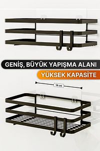 Banyo Düzenleyici Şampuanlık Sabunluk 2 Li Set Lamalı Yapışkanlı 4 Askılı Duş Rafı Organizer ürün fotoğrafı