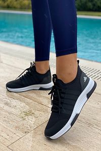 Unisex Siyah Triko Sneaker Spor Ayakkabı ürün fotoğrafı