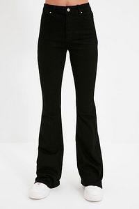 İspanyol Paça Jeans Solmaz Siyah İspanyol Jeans Yüksek Bel Kot Pantolon ürün fotoğrafı