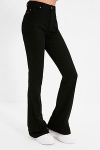 İspanyol Paça Jeans Solmaz Siyah İspanyol Jeans Yüksek Bel Kot Pantolon ürün fotoğrafı