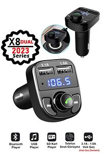Pro X8 Araç Fm Transmitter 5.0 Bluetooth Araç Kiti Usb Mp3 Sd Kart Çakmaklık Girişli Araba Oto Teyp ürün fotoğrafı