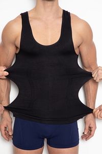 Premium Shapewear Siyah Erkek Atlet Korse Atlet Bel Göğüs Göbek Jinekomasti Toparlayıcı Dik Duruş ürün fotoğrafı