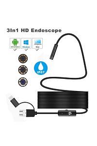 3'ü 1 Arada Endeskop Kamera Mikrofon Usb Ve Tip-c 6 Led Su Geçirmez 10 Metre Borescope Yılan Kamera ürün fotoğrafı