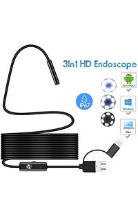 3'ü 1 Arada Endeskop Kamera Mikrofon Usb Ve Tip-c 6 Led Su Geçirmez 10 Metre Borescope Yılan Kamera ürün fotoğrafı