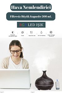 Hava Nemlendirici 7 Led Işıklı Aromatik Oda Kokusu 500 Ml Aroma Difüzörü Buhar Makinası ürün fotoğrafı