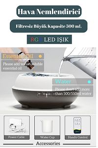 Hava Nemlendirici 7 Led Işıklı Aromatik Oda Kokusu 500 Ml Aroma Difüzörü Buhar Makinası ürün fotoğrafı