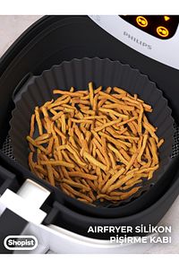 Siyah Airfryer Silikon Pişirme Kabı 20x5 Cm Bpa Içermez Airfryer Pişirme Kağıdı Aksesuar Kalıbı ürün fotoğrafı