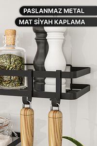 Mutfak Rafı 2'li Set Yapışkanlı Lüks Modern Siyah Metal Baharatlık Rafı Organizer Düzenleyici ürün fotoğrafı