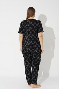 Siyah Ayıcık Desenli Curve Büyük Beden Battal Boy Kısa Kollu Pamuklu Pijama Takımı ürün fotoğrafı