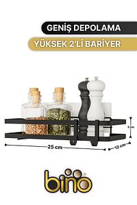 Mutfak Rafı 2'li Set Yapışkanlı Lüks Modern Siyah Metal Baharatlık Rafı Organizer Düzenleyici ürün fotoğrafı