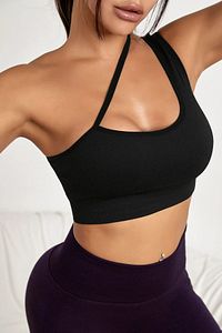 Kadın Siyah Tek Omuzlu Çapraz Askılı Crop Top Büstiyer ürün fotoğrafı