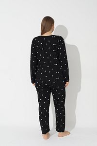 Siyah Kalp Desenli Curve Büyük Beden Battal Boy Pamuklu Pijama Takımı ürün fotoğrafı