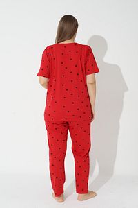 Kırmızı Curve Büyük Beden Battal Boy Kısa Kollu Pamuklu Pijama Takımı ürün fotoğrafı