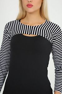 Bolero Siyah Beyaz Çizgili Uzun Kol Bayan Tesettür Içe Giyilen Bolero ürün fotoğrafı