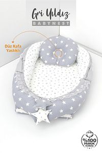 Babynest, Bebek Uyku Yatağı 0-2 Yaş - Pamuk Kumaş - Açık Gri Yıldız ürün fotoğrafı