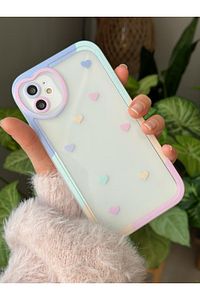 Iphone 11 Uyumlu Antişok (12 Görünümlü Köşeli) Kalp Kamera Tasarımlı Silikon Kamera Korumalı Kılıf ürün fotoğrafı