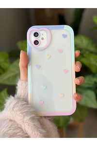 Iphone 11 Uyumlu Antişok (12 Görünümlü Köşeli) Kalp Kamera Tasarımlı Silikon Kamera Korumalı Kılıf ürün fotoğrafı