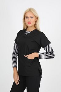 Bolero Siyah Beyaz Çizgili Uzun Kol Bayan Tesettür Içe Giyilen Bolero ürün fotoğrafı