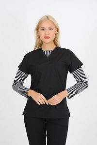Bolero Siyah Beyaz Çizgili Uzun Kol Bayan Tesettür Içe Giyilen Bolero ürün fotoğrafı