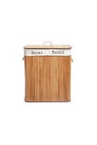 Evidea Deco&style Bambu Natürel Çift Hazneli Çamaşır Sepeti ürün fotoğrafı