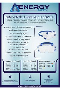 Energy Safety E551 Ventilli Koruyucu Gözlük Iş Güvenliği Gözlüğü ürün fotoğrafı