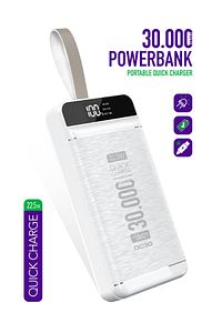 30.000 mAh PD 22.5 W Hızlı Şarj Gerçek 30.000 mAh Garantili Led Fener Dijital QC30 Beyaz Powerbank ürün fotoğrafı