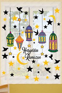 Hoşgeldin Ramazan Bayramı Yapışkanlı Sticker Iz Bırakmayan Duvar Cam Dolap Çıkartması Süsü 53 Parça ürün fotoğrafı