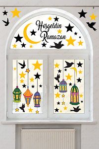 Hoşgeldin Ramazan Bayramı Yapışkanlı Sticker Iz Bırakmayan Duvar Cam Dolap Çıkartması Süsü 53 Parça ürün fotoğrafı
