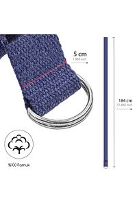 Koyu Mavi Yoga Kemeri, Doğal Pamuk 184 Cm,yoga Ve Pilates Için Ideal, Dark Blue Cotton Yoga Strap ürün fotoğrafı